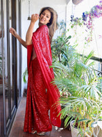 Rajwada Red Georgette Designer Sequins Saree with Unstitched Blouse