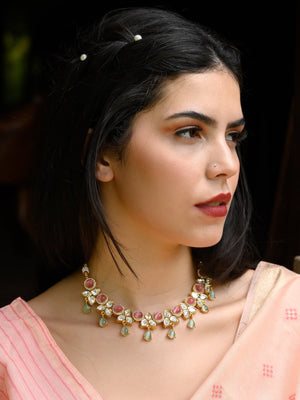 Rajwada Women Royal Looking Multicolored Choker Necklace Set