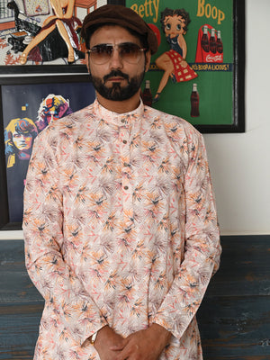 Rajwada Cream Embroidered Cotton Kurta Set For Men