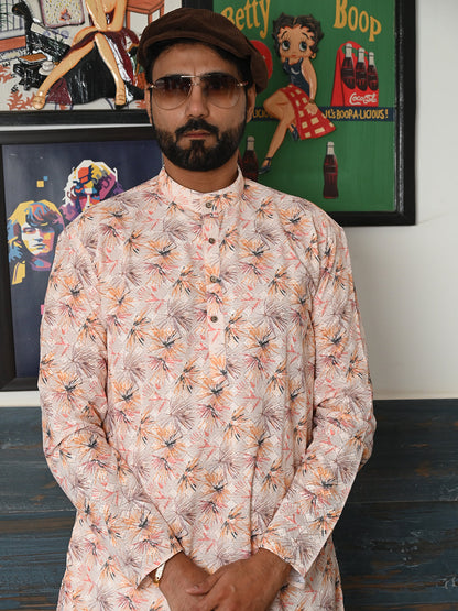 Rajwada Cream Embroidered Cotton Kurta Set For Men