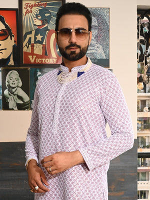 Rajwada Mauve Embroidered Cotton Kurta Set For Men