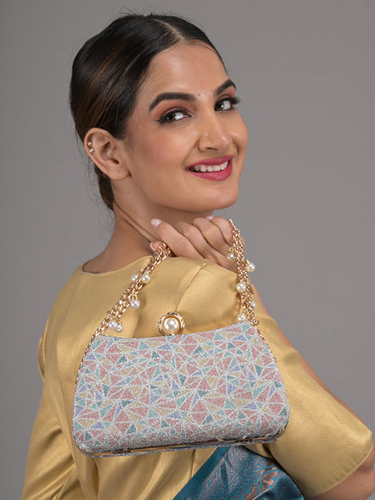 Rajwada Multicolor Shimmer Printed Clutch for Women