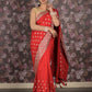 Rajwada Red Embroiedered Silk Blend Saree With Unstitched Blouse For Women
