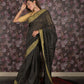 Rajwada Black Cotton Blend Woven Saree with Unstitched Blouse for Women