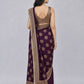 Wine Silk Blend Solid Saree