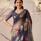 Rajwada Grey Linen Cotton Printed Saree For Women
