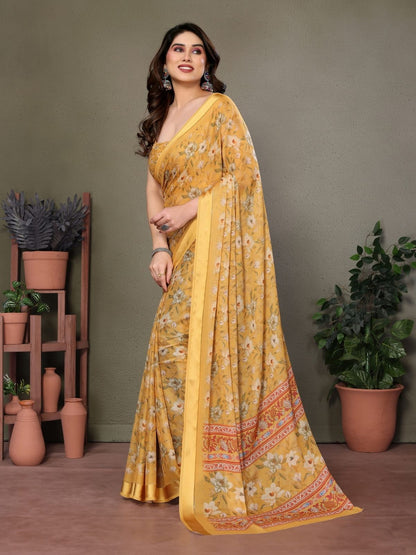 Rajwada Yellow Georgette Plain Saree For Women
