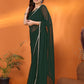 Rajwada Green Georgette Plain Saree With Unstitched Blouse For Women