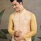 Rajwada Yellow Viscose Silk Woven Stitched Kurta For Men