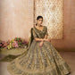 Rajwada Olive Soft Net Embroidered Semi-Stitched Lehenga For Women
