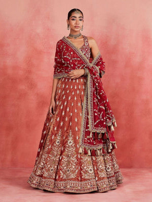 Rajwada Rust Mauve Silk Blend Embellished Semi Stitched Lehenga For Women
