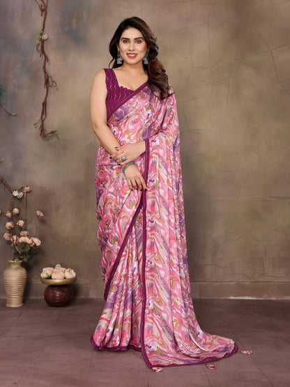 Rajwada Pink Georgette Embroidered Saree For Women