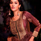 Rajwada Brown Jacquard Embroidered Semi Stitched Kurta With Dupatta For Women