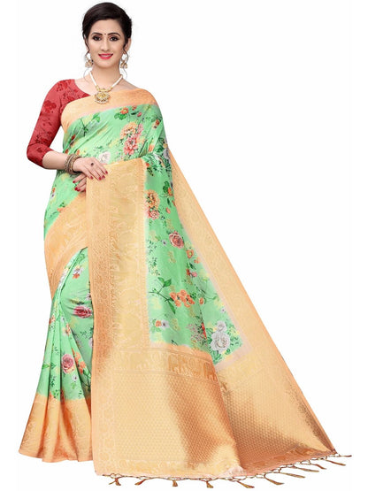 Rajwada Green Silk Blend Floral Printed Saree For Women