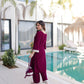 Rajwada Wine Velvet Embellished Kurta Set For Women