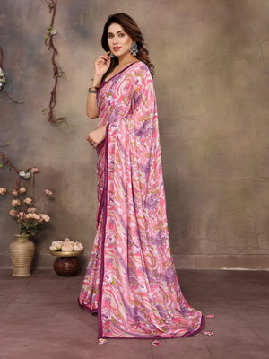 Rajwada Pink Georgette Embroidered Saree For Women