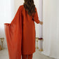 Rajwada Rust Orange Chanderi Embriodered Stitched Kurta Set For Women