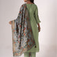 Rajwada Green Tusser Silk Designer Embroidered Semi-Stitched Kurta Set For Women