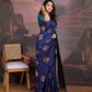 Rajwada Navy Blue Silk Blend Woven Saree For Women
