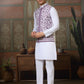 Rajwada White Silk Blend Plain Stitched Kurta Set For Men
