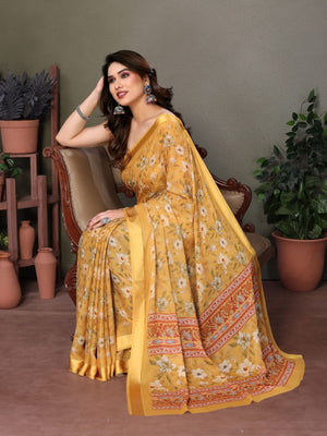 Rajwada Yellow Georgette Plain Saree For Women