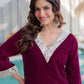 Rajwada Wine Velvet Embellished Kurta Set For Women