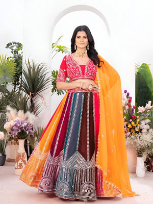Rajwada Multicolor Georgette Embroidered Semi-Stitched lehenga For Women