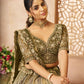 Rajwada Olive Soft Net Embroidered Semi-Stitched Lehenga For Women