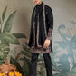 Rajwada Black Viscose Silk Embroidered Stitched Kurta For Men