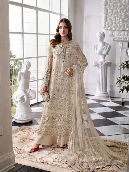 Rajwada Beige Georgette Embellished Semi Stitched Kurta Set For Women