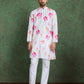 Rajwada White Rayon Printed and Embroidered Stitched Kurta For Men