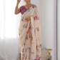 Rajwada Off White Silk Blend Floral Print & Cutwork Saree For Women
