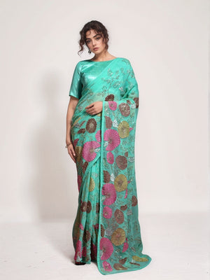 Rajwada Teal Green Georgette Embellished Saree For Women