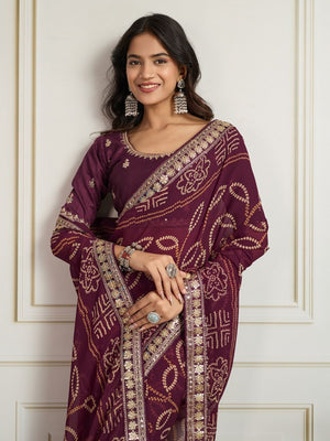 Rajwada Wine Georgette Printed Saree For Women