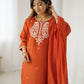 Rajwada Rust Orange Chanderi Embriodered Stitched Kurta Set For Women