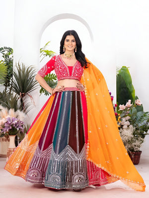 Rajwada Multicolor Georgette Embroidered Semi-Stitched lehenga For Women
