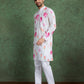 Rajwada White Rayon Printed and Embroidered Stitched Kurta For Men