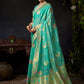 Rajwada Turquoise Blue Organza Solid Saree For Women
