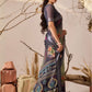 Rajwada Grey Linen Cotton Printed Saree For Women