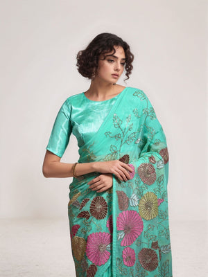 Rajwada Teal Green Georgette Embellished Saree For Women