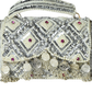 Rajwada White Suede Embellished Clutch For Women