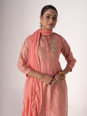 Rajwada Peach Art Silk Designer Embroidered Semi-Stitched Kurta Set For Women
