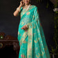 Rajwada Turquoise Blue Organza Solid Saree For Women