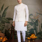 Rajwada Off White Viscose Silk  Woven Stitched Kurta For Men