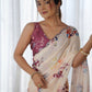 Rajwada Off White Silk Blend Floral Print & Cutwork Saree For Women