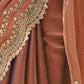 Rajwada Brown Silk Blend Embellished Solid Saree For Women