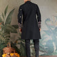 Rajwada Black Viscose Silk Embroidered Stitched Kurta For Men