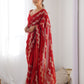 Rajwada Red Georgette Sequins Saree With Unstitched Blouse For Women