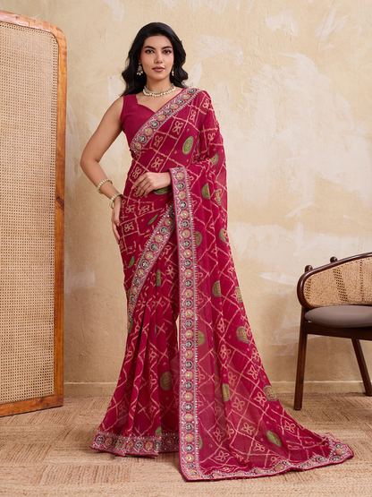 Rajwada Magenta Georgette Embroidered Saree For Women