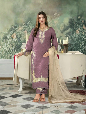 Rajwada Purple Silk Blend Embellished Semi Stitched Kurta Set For Women